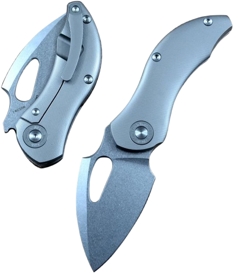 Folding Pocket Knife Stonewash Blade Gray Titanium Handle